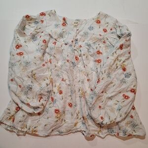 a.n.a. blouse floral round yoke smock edged puff 3/4 sleeves cottagecore boho